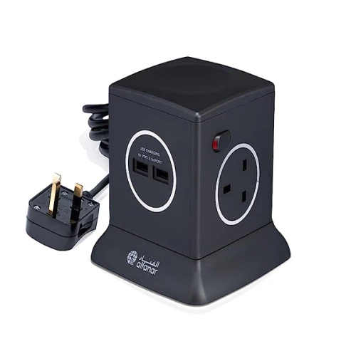 محول الفنار 2 يو اس بي 3 مقابس اللون الاسود